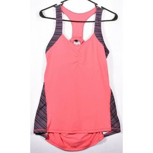 Kyodan Size Large Built in Bra Pink Blue Striped Tank Athletic Workout Top
